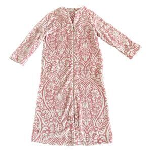 Miss Elaine Pink Floral Fleece Long Zipper Robe-S